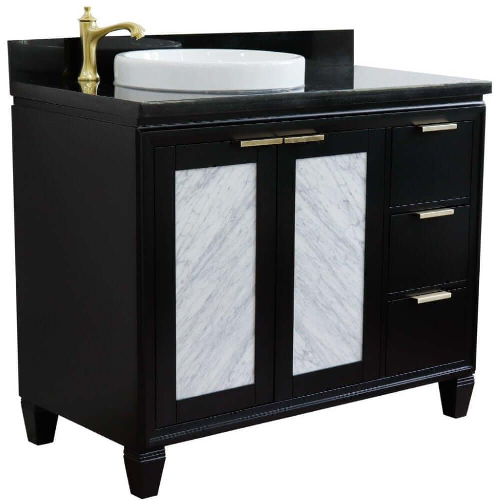 Bellaterra Shlomo - to Split Black 43" Single Vanity w/ Counter Top and Left Sink-Left Door 400990-43L-BL-BGRDL