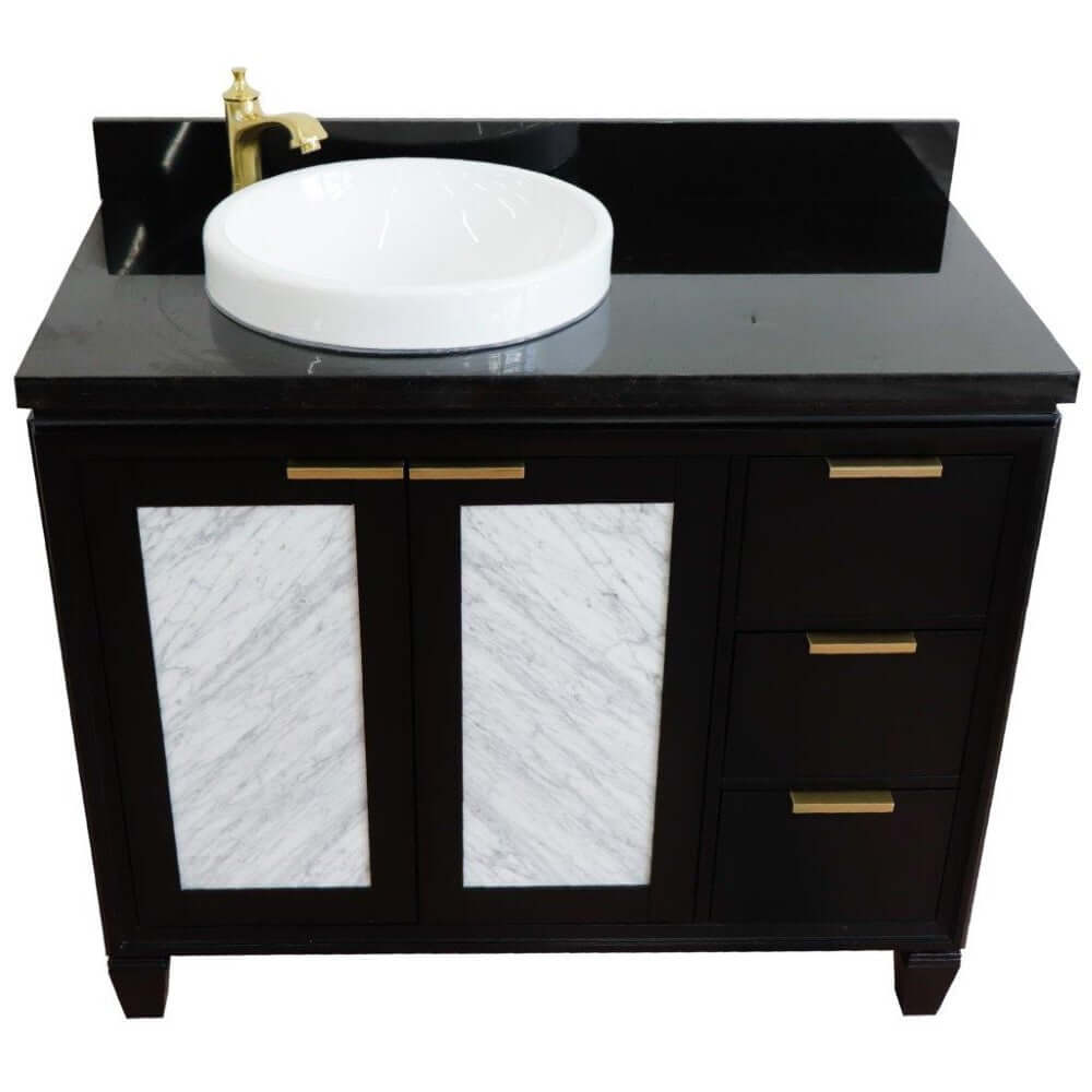 Bellaterra Shlomo - to Split Black 43" Single Vanity w/ Counter Top and Left Sink-Left Door 400990-43L-BL-BGRDL