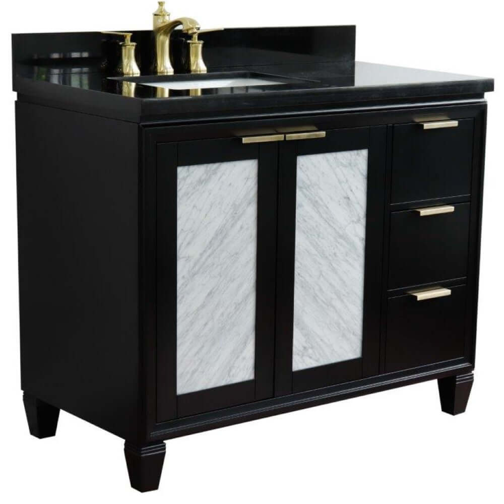 Bellaterra Shlomo - to Split Black 43" Single Vanity w/ Counter Top and Left Sink-Left Door 400990-43L-BL-BGRL