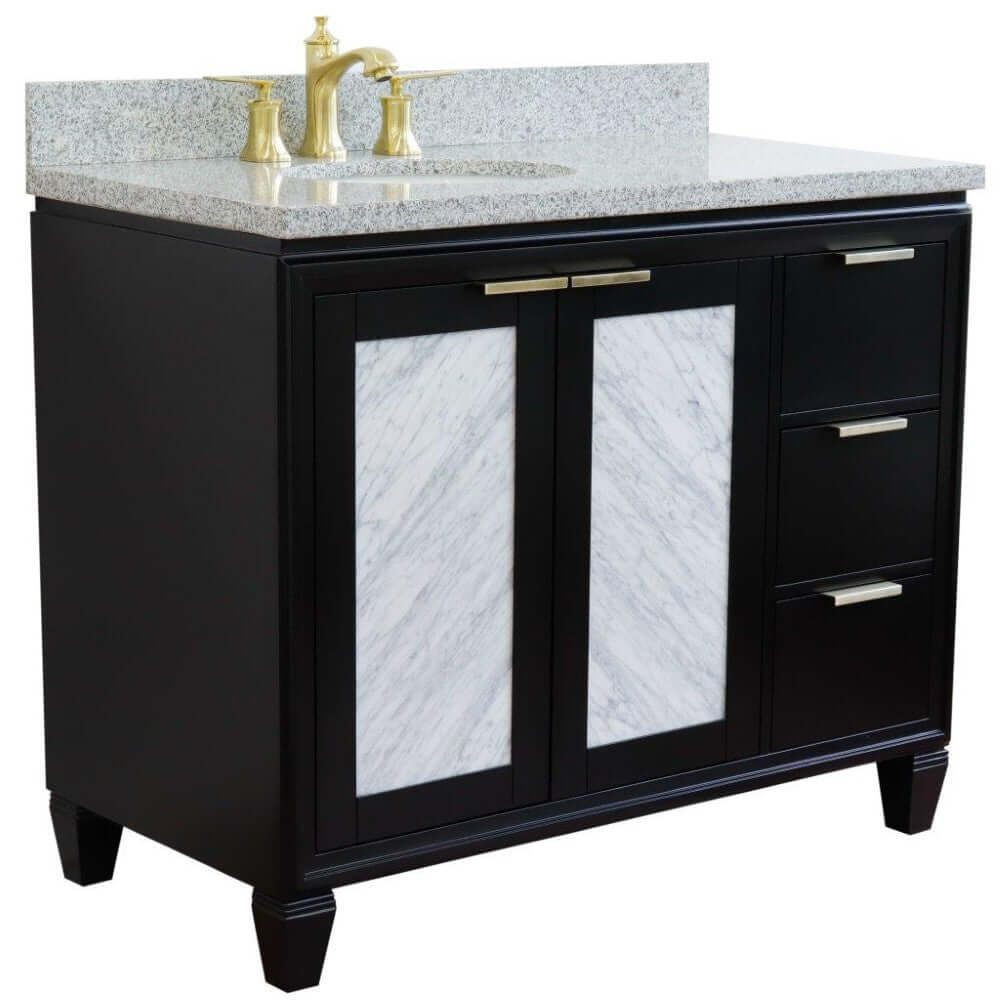 Bellaterra Shlomo - to Split Black 43" Single Vanity w/ Counter Top and Left Sink-Left Door 400990-43L-BL-GYOL