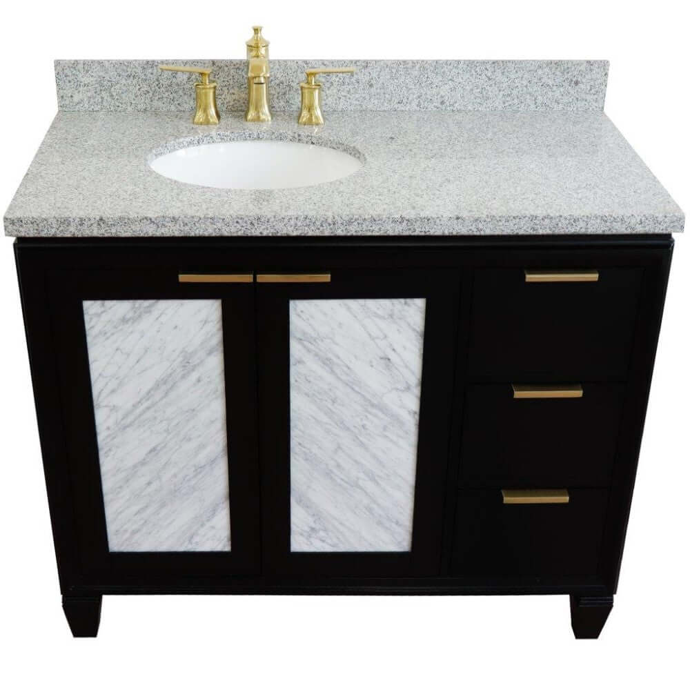 Bellaterra Shlomo - to Split Black 43" Single Vanity w/ Counter Top and Left Sink-Left Door 400990-43L-BL-GYOL