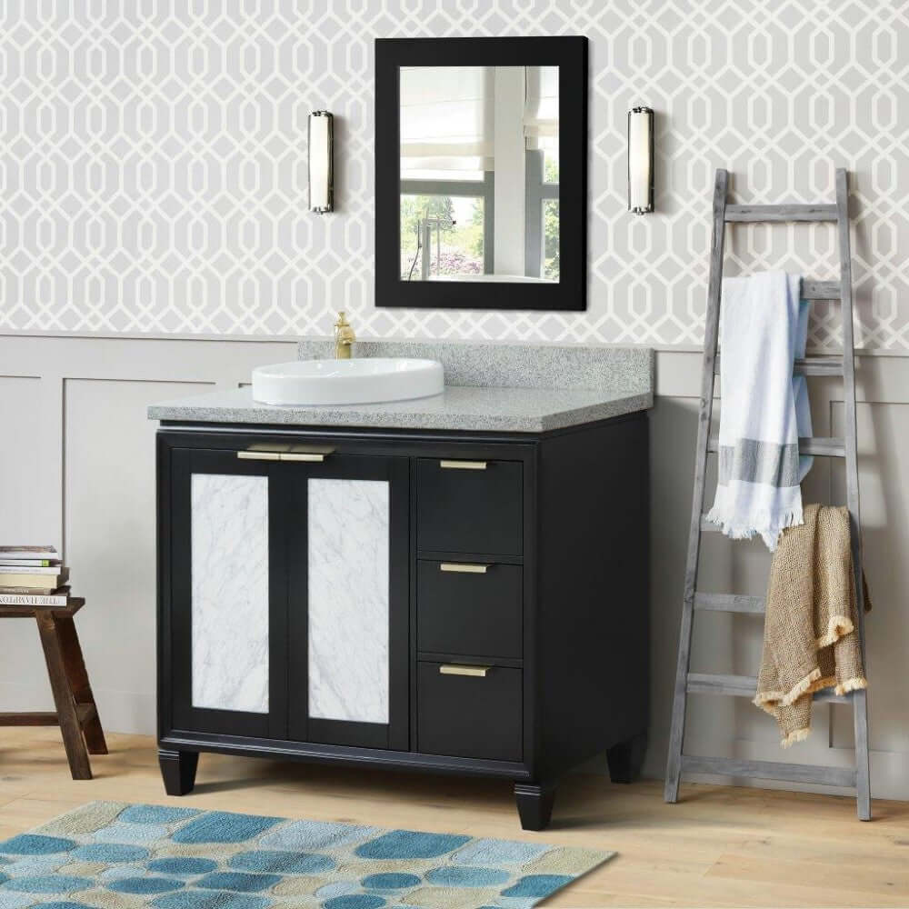 Bellaterra Shlomo - to Split Black 43" Single Vanity w/ Counter Top and Left Sink-Left Door 400990-43L-BL-GYRDL