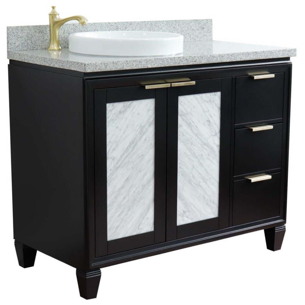 Bellaterra Shlomo - to Split Black 43" Single Vanity w/ Counter Top and Left Sink-Left Door 400990-43L-BL-GYRDL