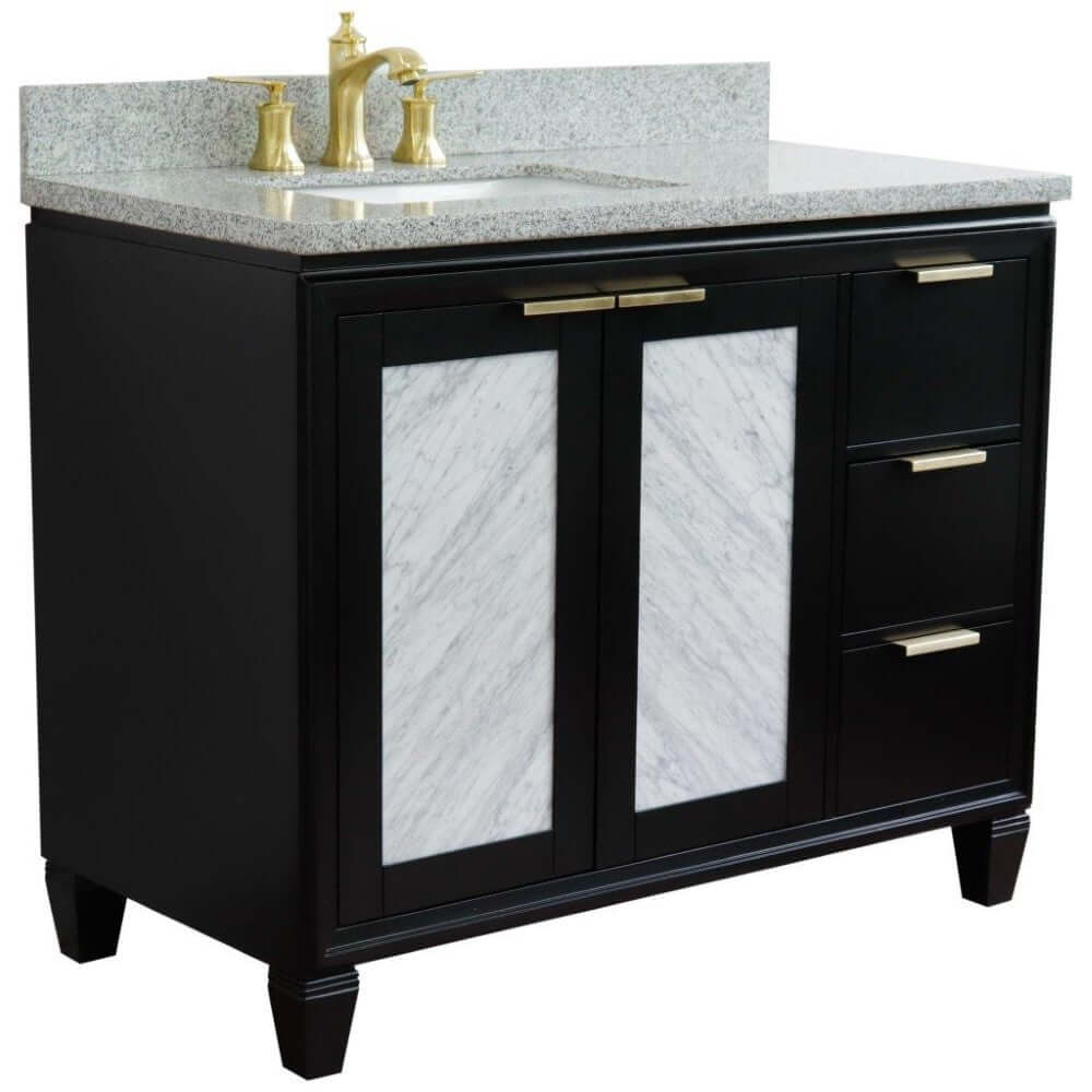 Bellaterra Shlomo - to Split Black 43" Single Vanity w/ Counter Top and Left Sink-Left Door 400990-43L-BL-GYRL