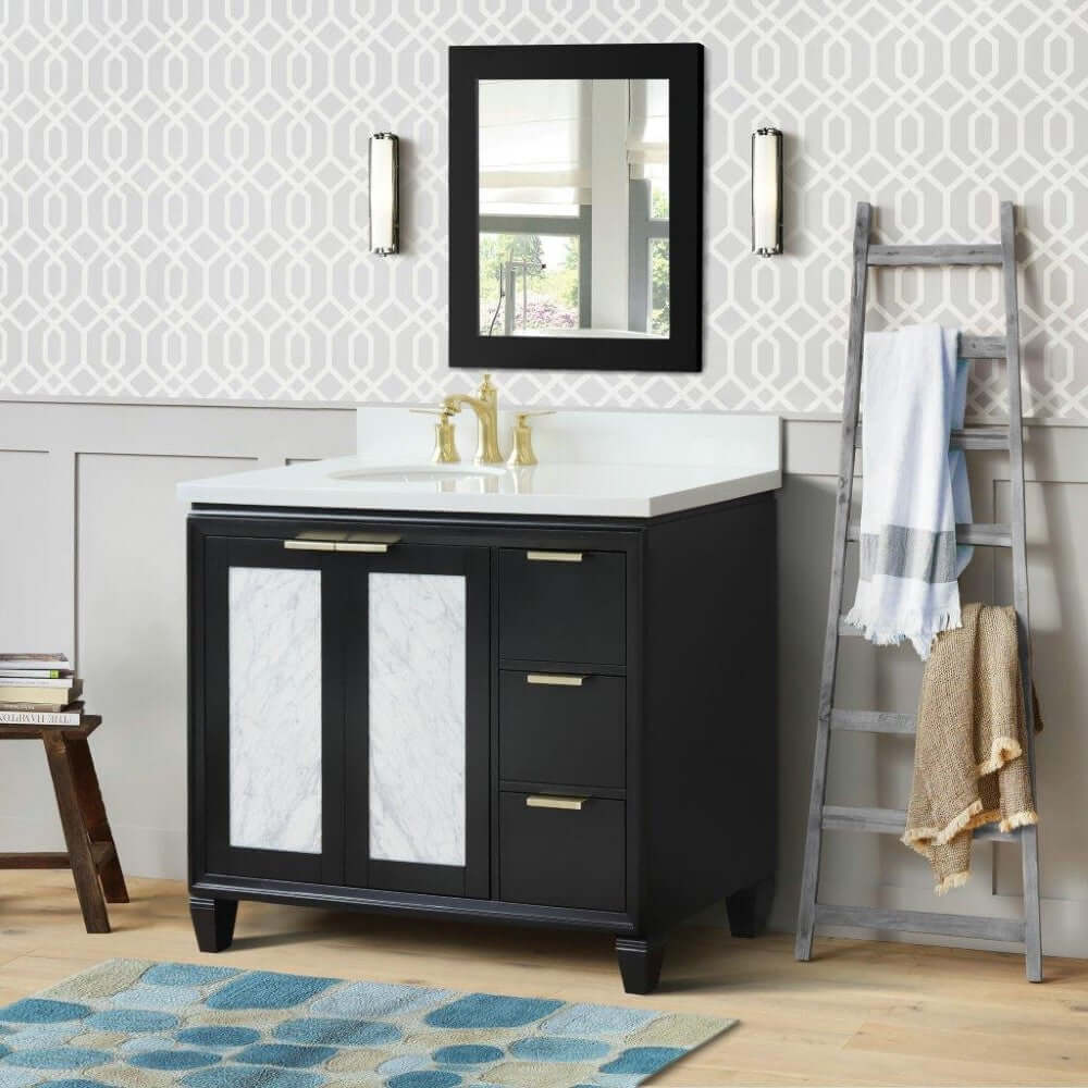 Bellaterra Shlomo - to Split Black 43" Single Vanity w/ Counter Top and Left Sink-Left Door 400990-43L-BL-WEOL