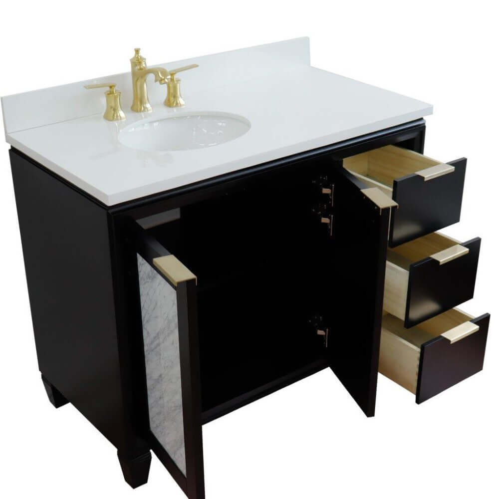 Bellaterra Shlomo - to Split Black 43" Single Vanity w/ Counter Top and Left Sink-Left Door 400990-43L-BL-WEOL