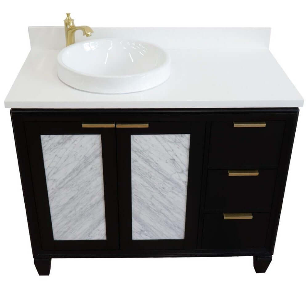 Bellaterra Shlomo - to Split Black 43" Single Vanity w/ Counter Top and Left Sink-Left Door 400990-43L-BL-WERDL