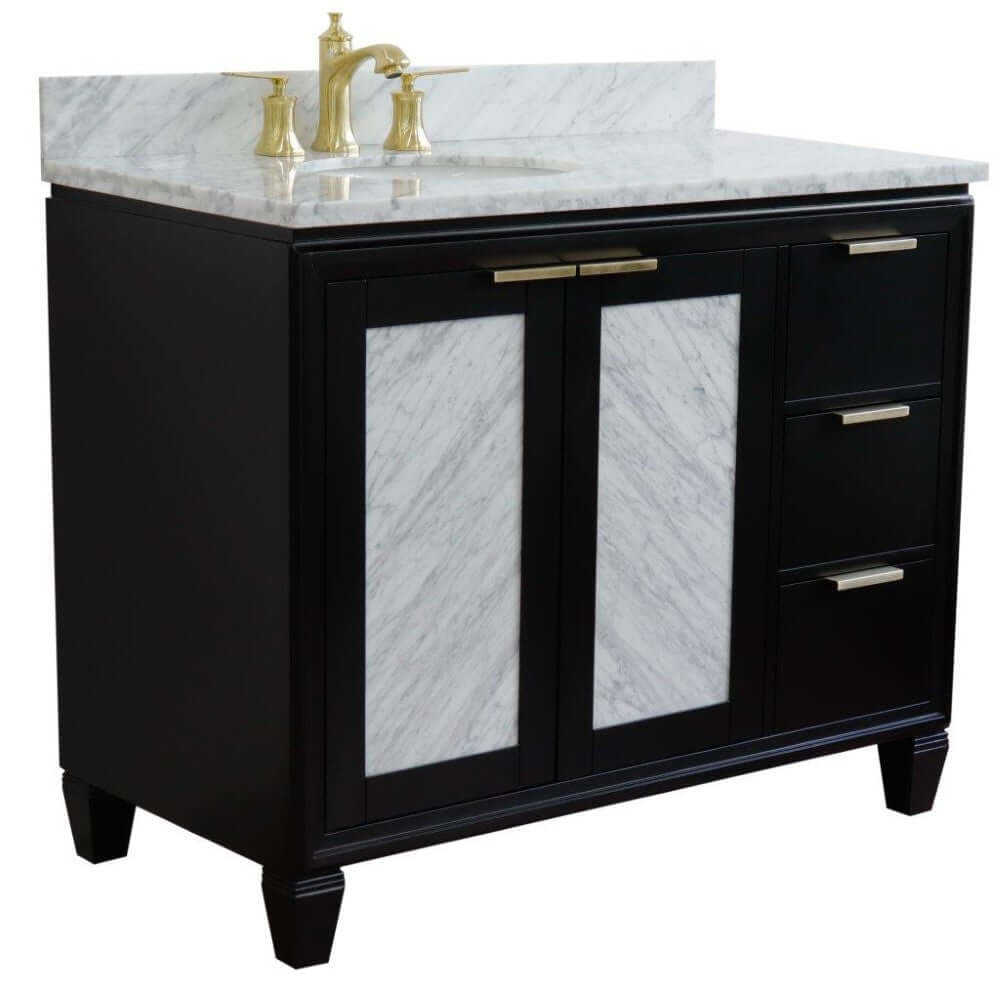 Bellaterra Shlomo - to Split Black 43" Single Vanity w/ Counter Top and Left Sink-Left Door 400990-43L-BL-WMOL