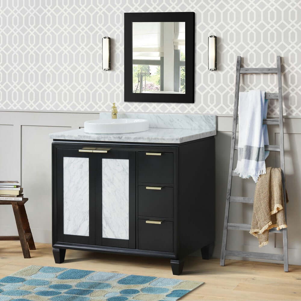 Bellaterra Shlomo - to Split Black 43" Single Vanity w/ Counter Top and Left Sink-Left Door 400990-43L-BL-WMRDL