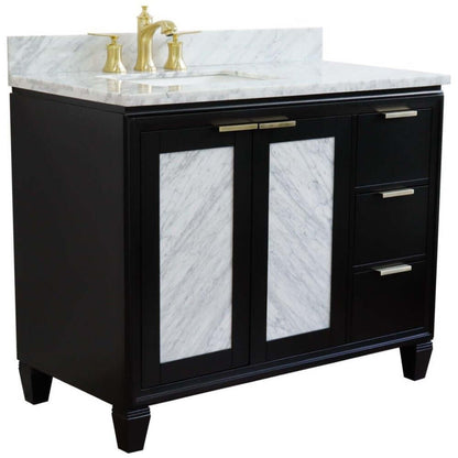 Bellaterra Shlomo - to Split Black 43" Single Vanity w/ Counter Top and Left Sink-Left Door 400990-43L-BL-WMRL