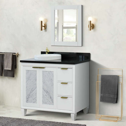 Bellaterra White 43" Single Vanity, Black Top, Left Doors Round Sink  400990-43L-WH