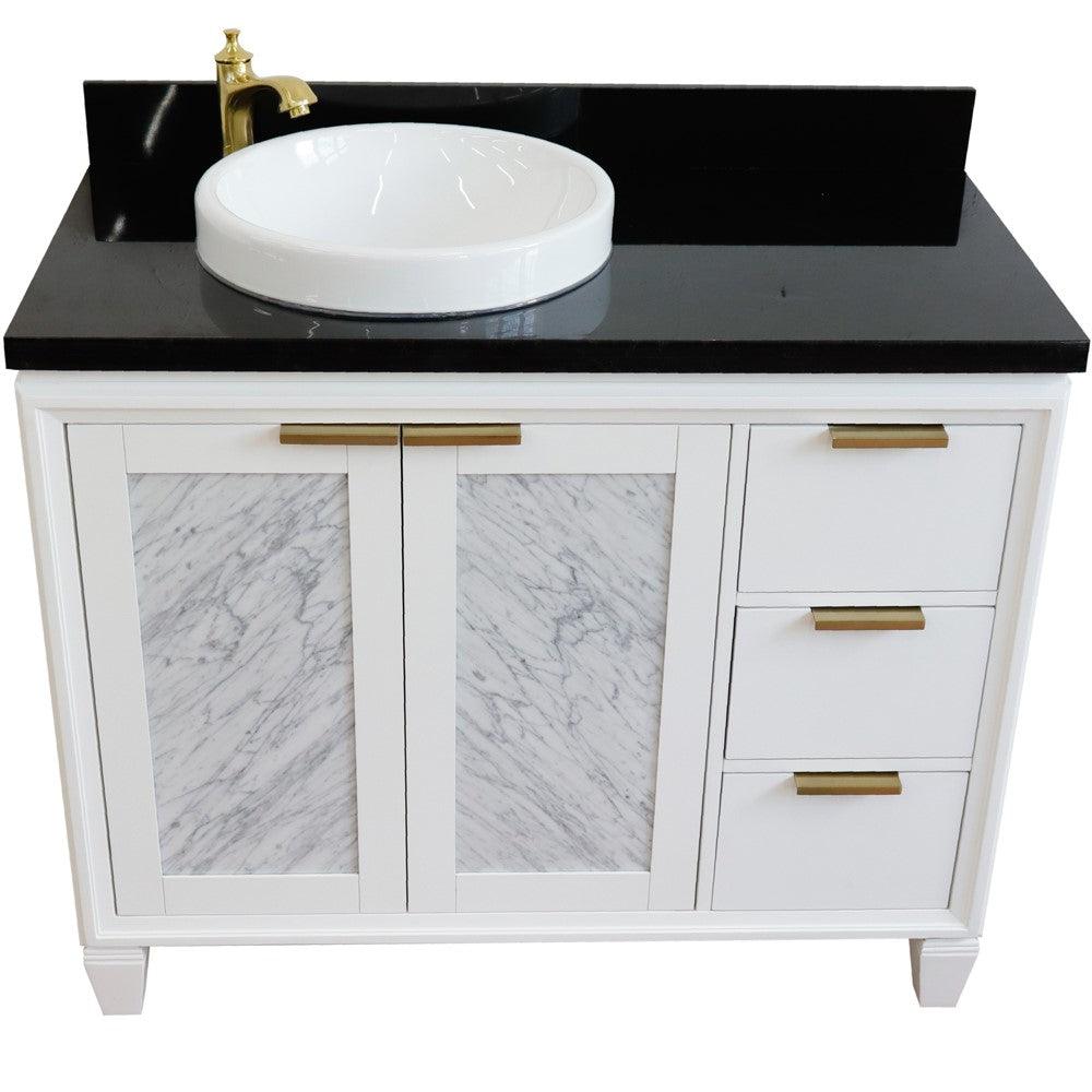 Bellaterra White 43" Single Vanity, Black Top, Left Doors Round Sink  400990-43L-WH