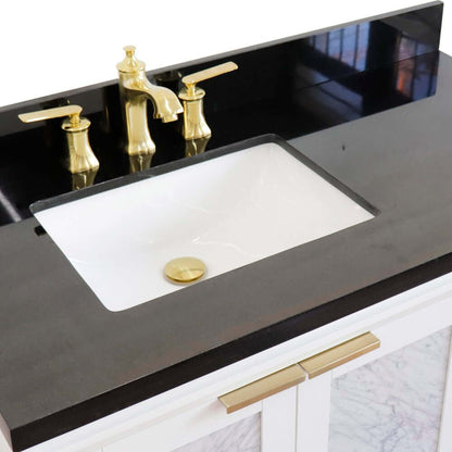 Bellaterra White 43" Single Vanity, Black Top, Left Doors Rectangle Sink  400990-43L-WH