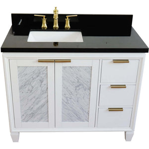 Bellaterra White 43" Single Vanity, Black Top, Left Doors Rectangle Sink  400990-43L-WH