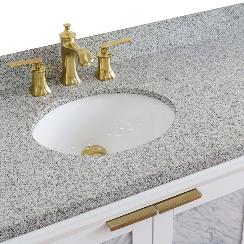 Bellaterra White 43" Single Vanity, Gray Top, Left Doors oval Sink  400990-43L-WH