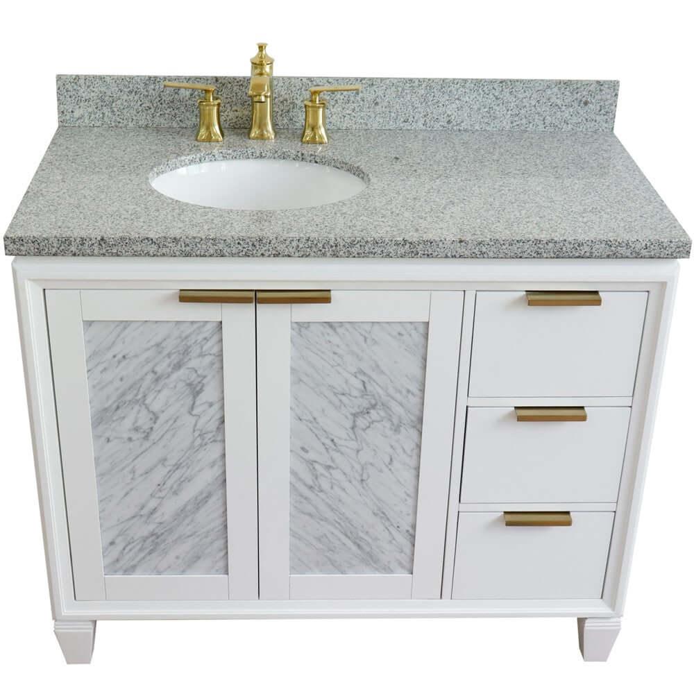 Bellaterra White 43" Single Vanity, Gray Top, Left Doors oval Sink  400990-43L-WH