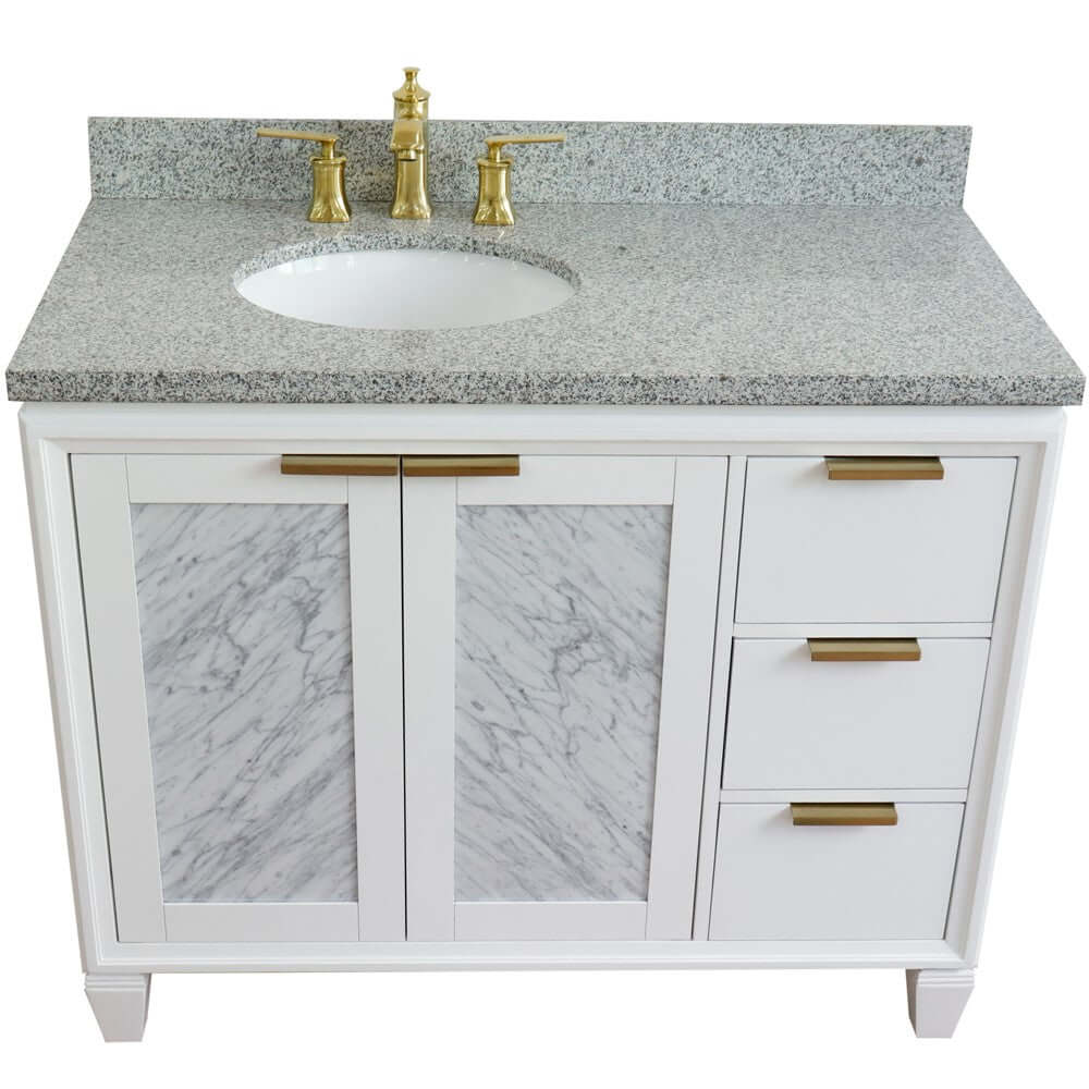 Bellaterra White 43" Single Vanity, Gray Top, Left Doors oval Sink  400990-43L-WH