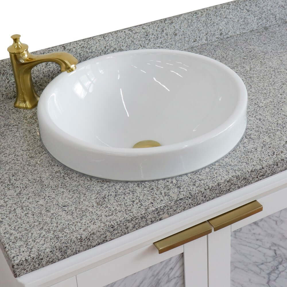 Bellaterra White 43" Single Vanity, Gray Top, Left Doors Round Sink  400990-43L-WH