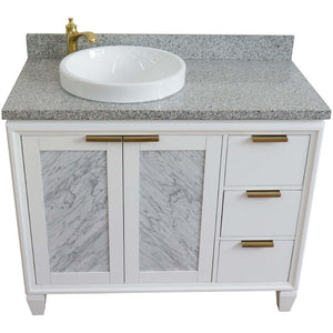 Bellaterra White 43" Single Vanity, Gray Top, Left Doors Round Sink  400990-43L-WH