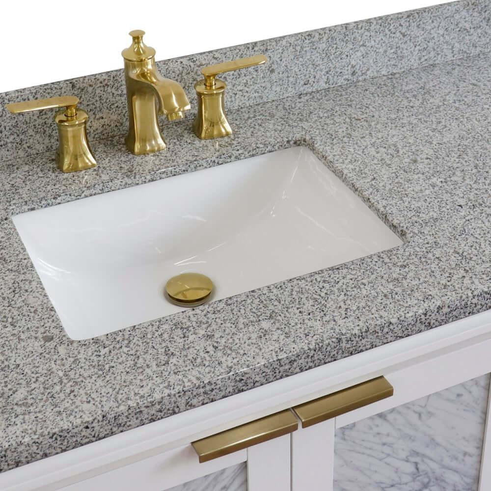 Bellaterra White 43" Single Vanity, Gray Top, Left Doors Rectangle Sink  400990-43L-WH