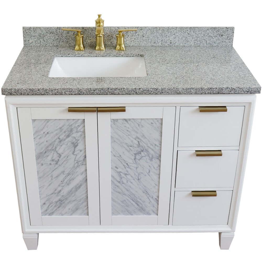 Bellaterra White 43" Single Vanity, Gray Top, Left Doors Rectangle Sink  400990-43L-WH