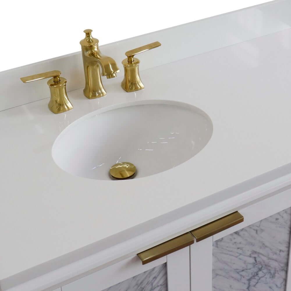 Bellaterra White 43" Single Vanity, White Quartz Top, Left Doors oval Sink  400990-43L-WH