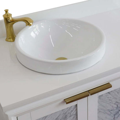 Bellaterra White 43" Single Vanity, White Quartz Top, Left Doors round Sink  400990-43L-WH