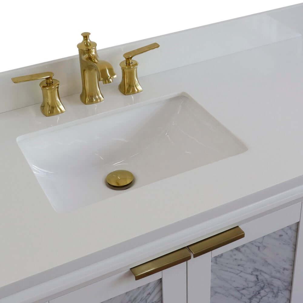 Bellaterra White 43" Single Vanity, White Quartz Top, Left Doors rectangle Sink  400990-43L-WH