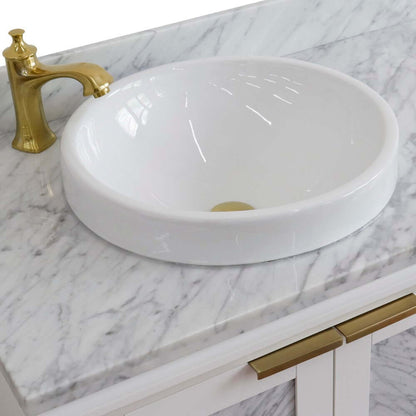 Bellaterra White 43" Single Vanity, White Cararra Top, Left Doors round Sink  400990-43L-WH