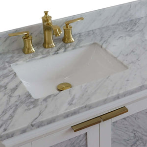 Bellaterra White 43" Single Vanity, White Cararra Top, Left Doors rectangle Sink  400990-43L-WH