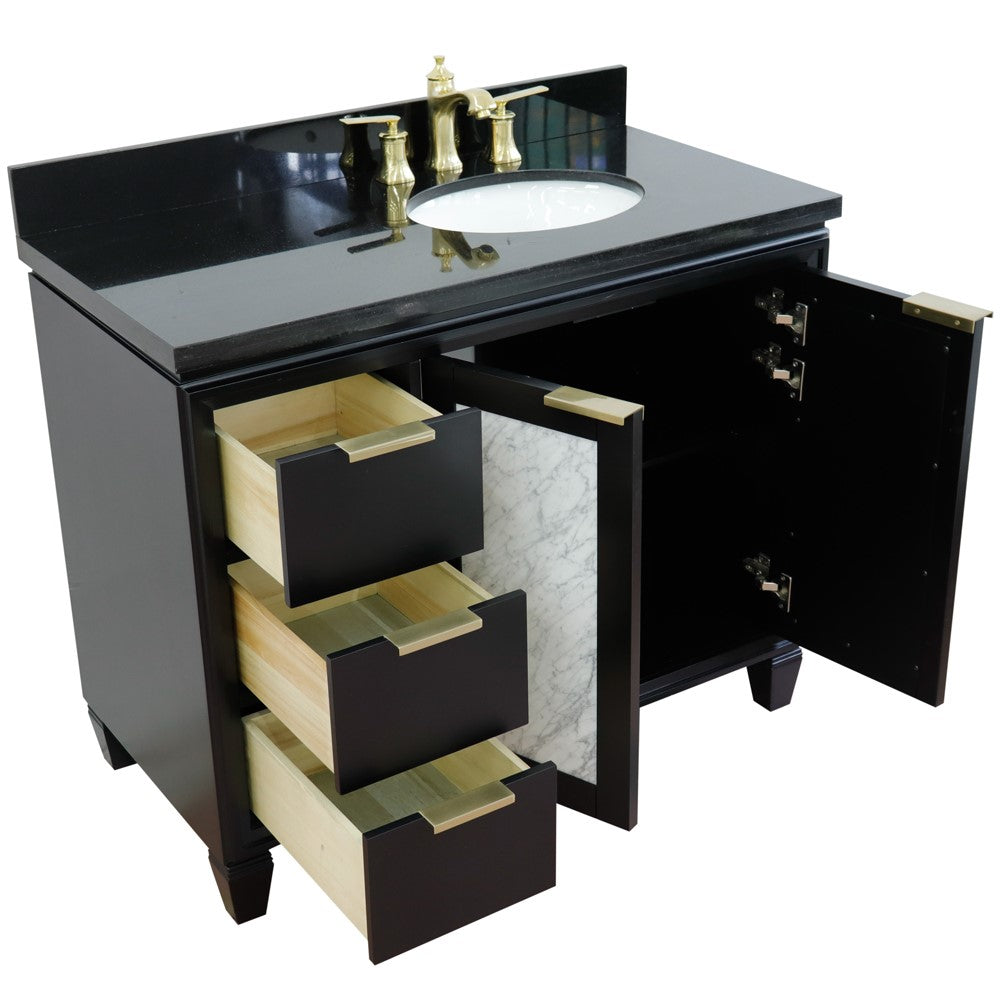 Bellaterra 43" Single Vanity w/ Counter Top and Sink Black Finish - Right Door/Right Sink 400990-43R-BL-BGOR