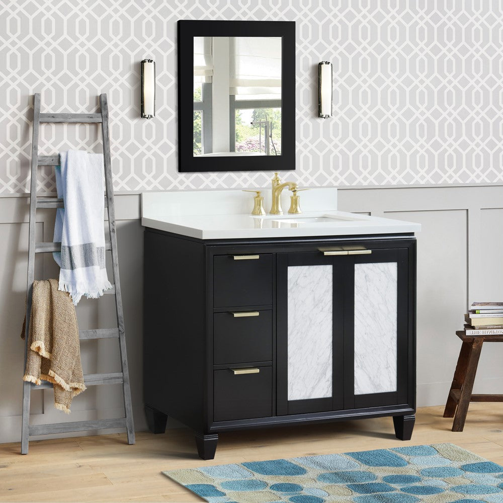 Bellaterra 43" Single Vanity w/ Counter Top and Sink Black Finish - Right Door/Right Sink 400990-43R-BL-WERR