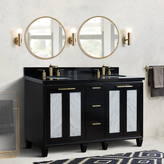 Bellaterra Shlomo - to Split 61" Double Vanity w/ Counter Top and Sink Black Finish 400990-61D-BL-BGO