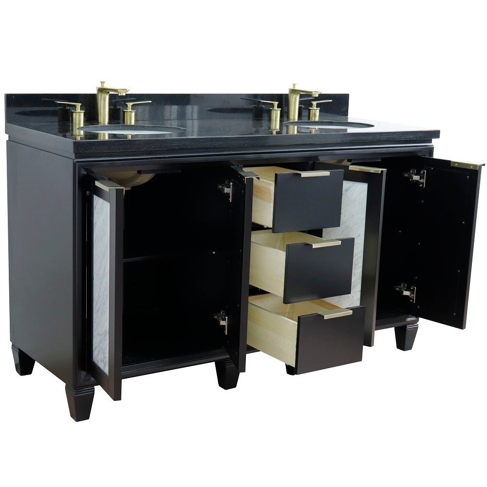 Bellaterra Shlomo - to Split 61" Double Vanity w/ Counter Top and Sink Black Finish 400990-61D-BL-BGO