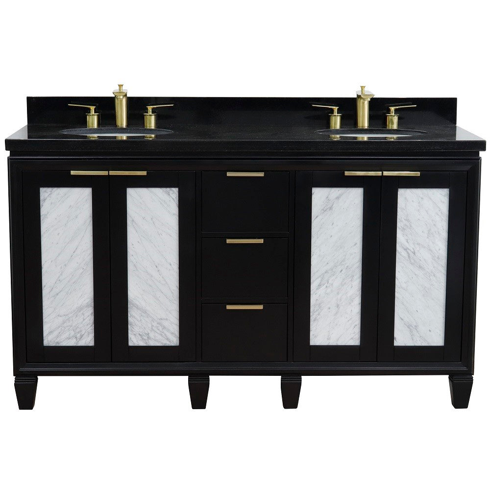 Bellaterra Shlomo - to Split 61" Double Vanity w/ Counter Top and Sink Black Finish 400990-61D-BL-BGO