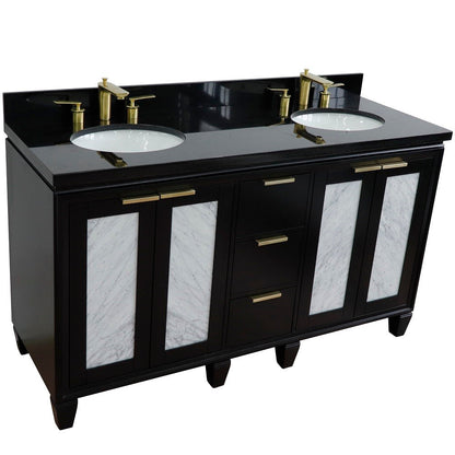 Bellaterra Shlomo - to Split 61" Double Vanity w/ Counter Top and Sink Black Finish 400990-61D-BL-BGO