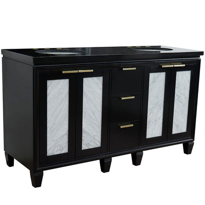 Bellaterra Shlomo - to Split 61" Double Vanity w/ Counter Top and Sink Black Finish 400990-61D-BL-BGO