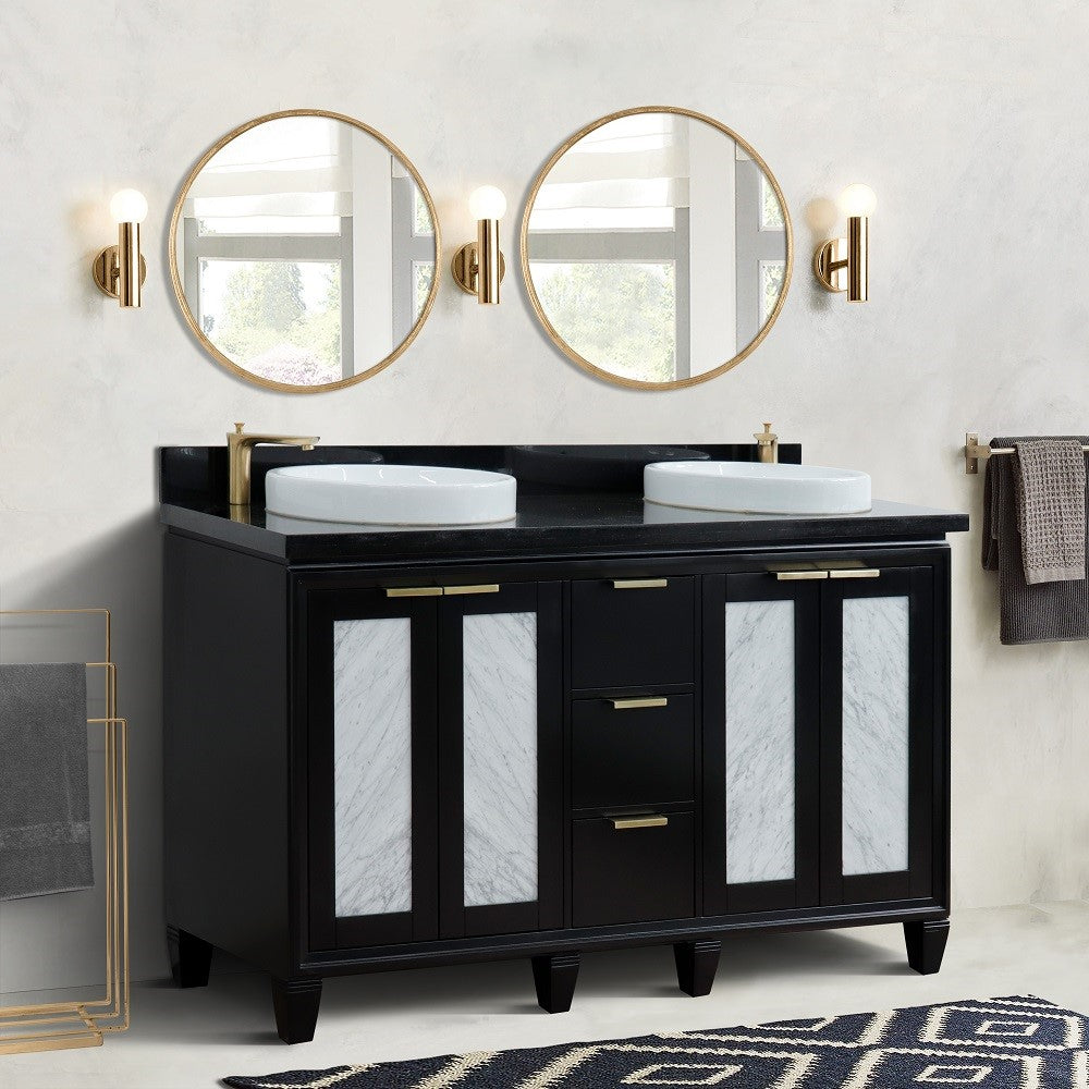 Bellaterra Shlomo - to Split 61" Double Vanity w/ Counter Top and Sink Black Finish 400990-61D-BL-BGRD