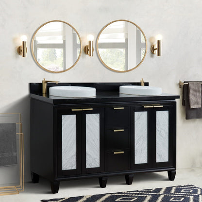 Bellaterra Shlomo - to Split 61" Double Vanity w/ Counter Top and Sink Black Finish 400990-61D-BL-BGRD