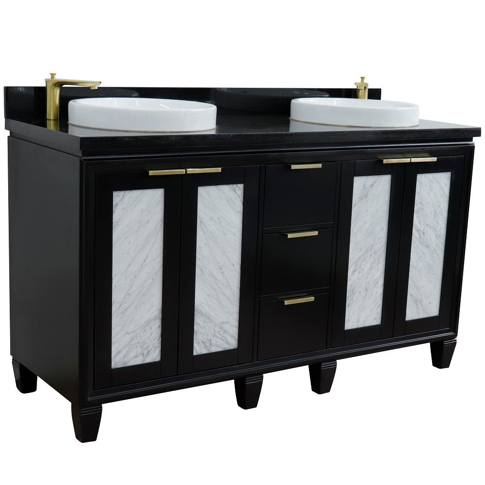 Bellaterra Shlomo - to Split 61" Double Vanity w/ Counter Top and Sink Black Finish 400990-61D-BL-BGRD