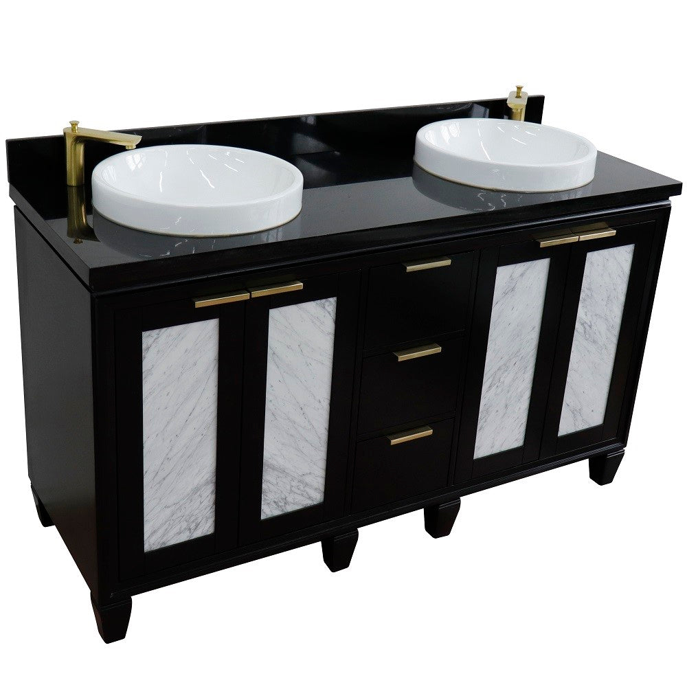 Bellaterra Shlomo - to Split 61" Double Vanity w/ Counter Top and Sink Black Finish 400990-61D-BL-BGRD