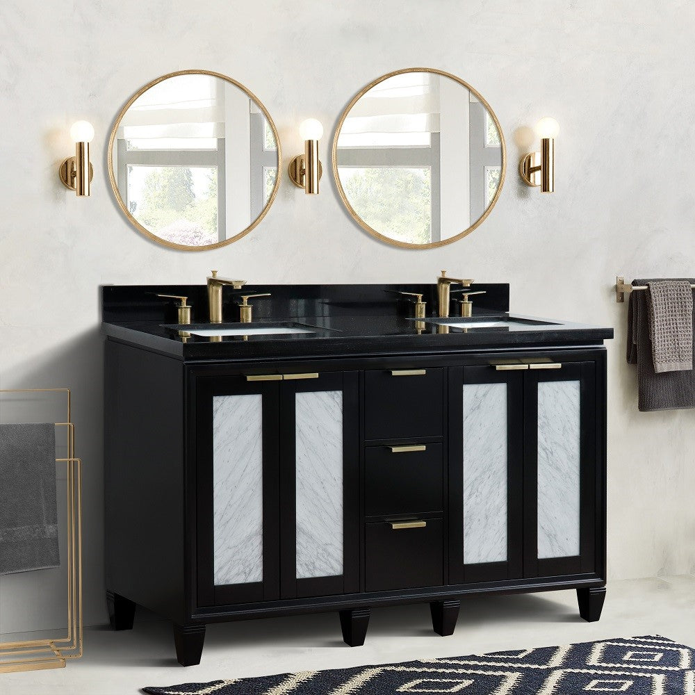 Bellaterra Shlomo - to Split 61" Double Vanity w/ Counter Top and Sink Black Finish 400990-61D-BL-BGR