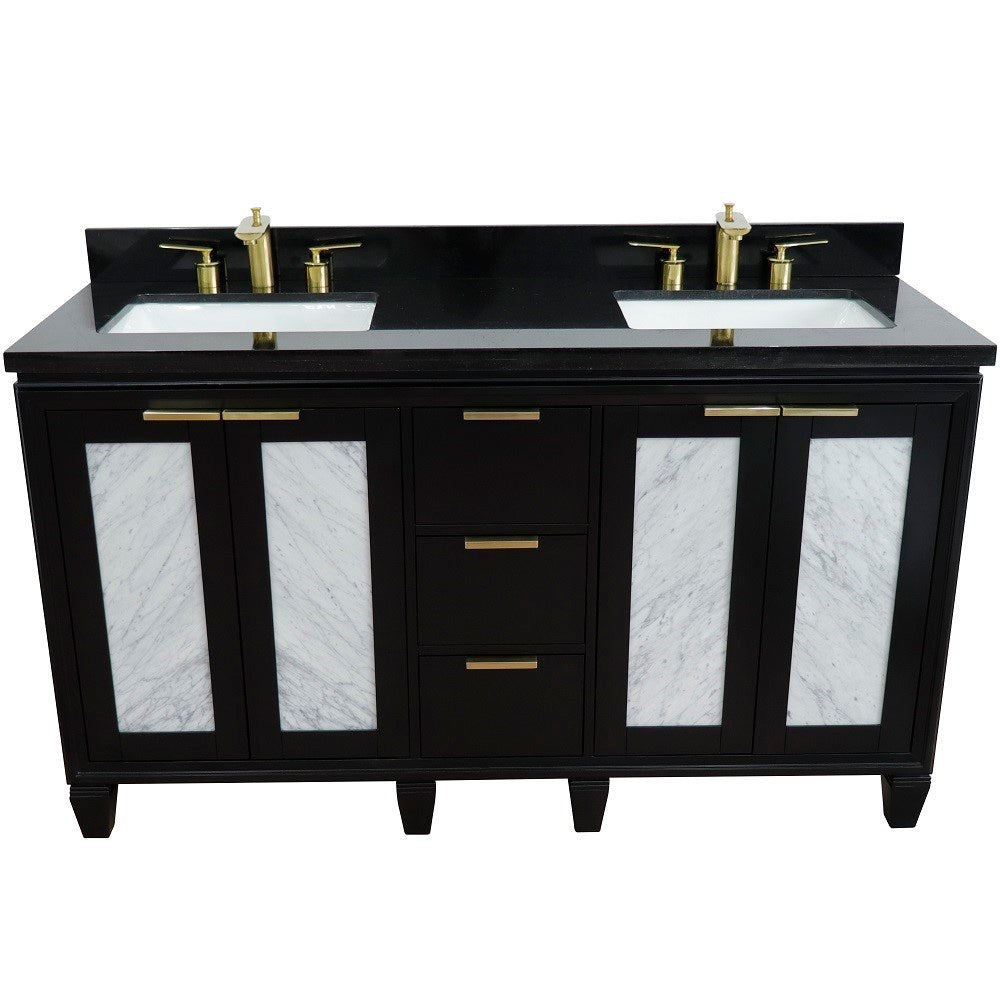 Bellaterra Shlomo - to Split 61" Double Vanity w/ Counter Top and Sink Black Finish 400990-61D-BL-BGR