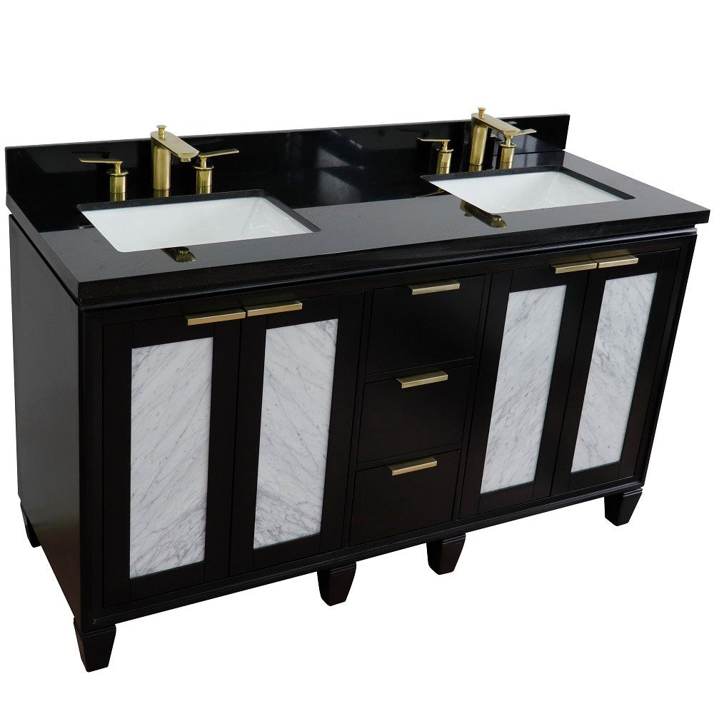 Bellaterra Shlomo - to Split 61" Double Vanity w/ Counter Top and Sink Black Finish 400990-61D-BL-BGR