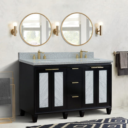 Bellaterra Shlomo - to Split 61" Double Vanity w/ Counter Top and Sink Black Finish 400990-61D-BL-GYO