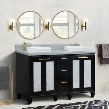 Bellaterra Shlomo - to Split 61" Double Vanity w/ Counter Top and Sink Black Finish 400990-61D-BL-GYRD