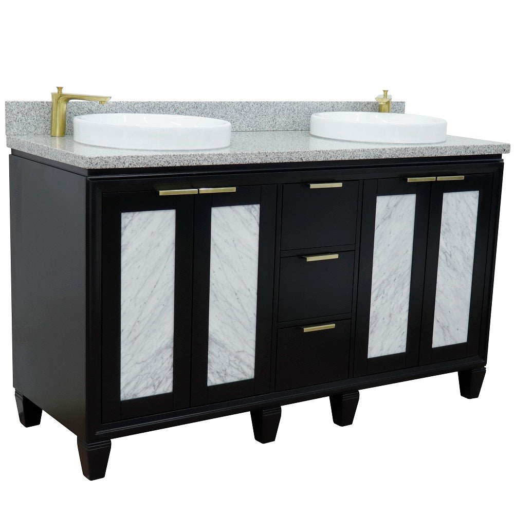 Bellaterra Shlomo - to Split 61" Double Vanity w/ Counter Top and Sink Black Finish 400990-61D-BL-GYRD