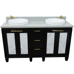 Bellaterra Shlomo - to Split 61" Double Vanity w/ Counter Top and Sink Black Finish 400990-61D-BL-GYRD