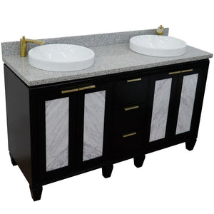 Bellaterra Shlomo - to Split 61" Double Vanity w/ Counter Top and Sink Black Finish 400990-61D-BL-GYRD