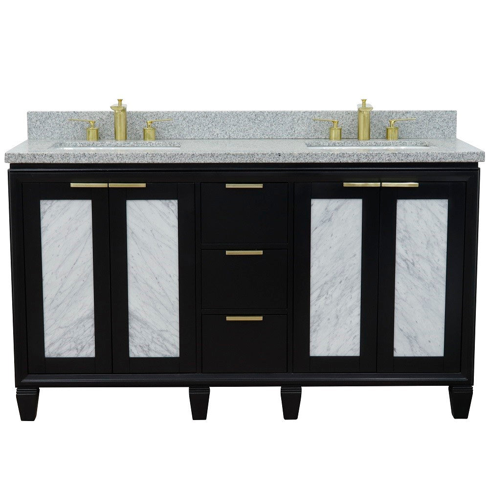 Bellaterra Shlomo - to Split 61" Double Vanity w/ Counter Top and Sink Black Finish 400990-61D-BL-GYR